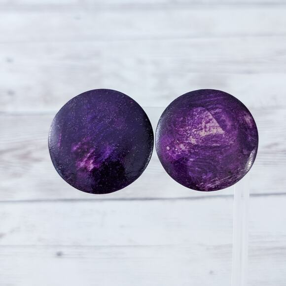 Vintage Clip On Earrings 1 & 3/8" Large Purple Statement - Picture 1 of 7